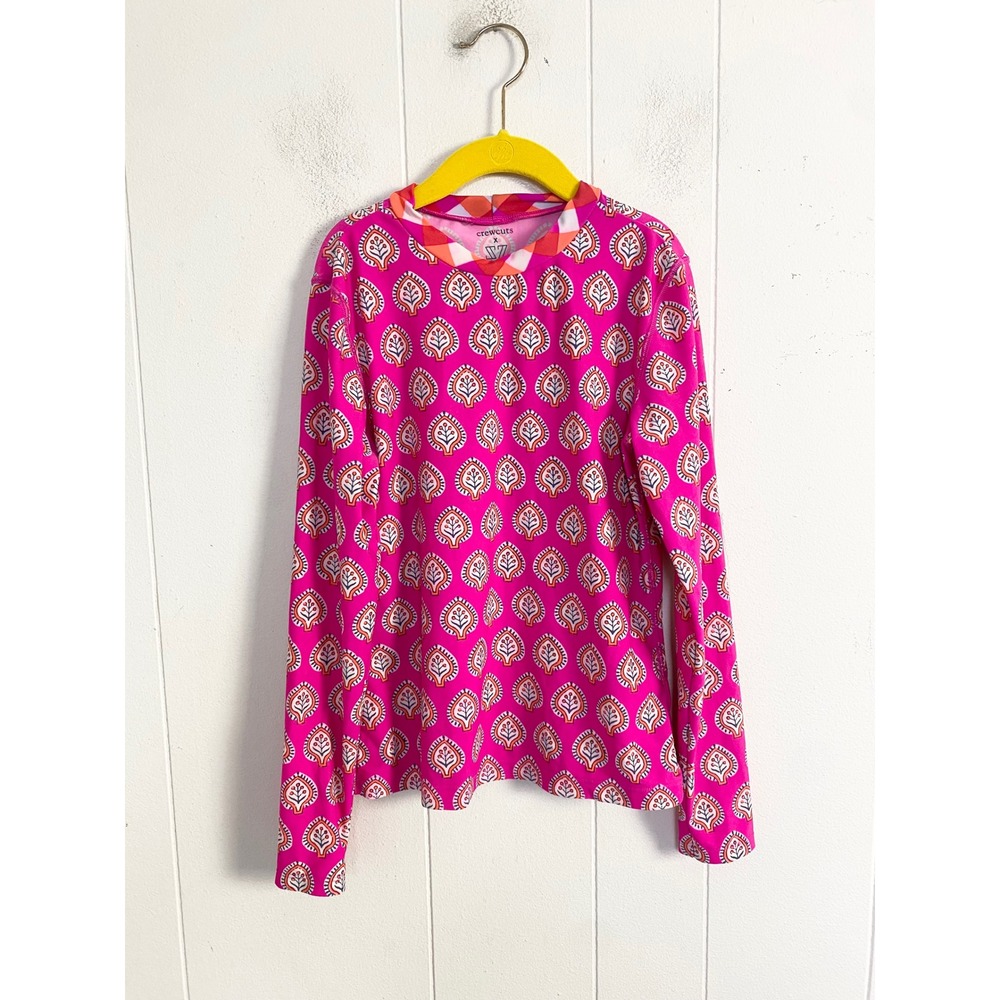 Crewcuts x SZ Blockprints Girls Size 12 Pink Rash Guard Swim Top Long Sleeve
